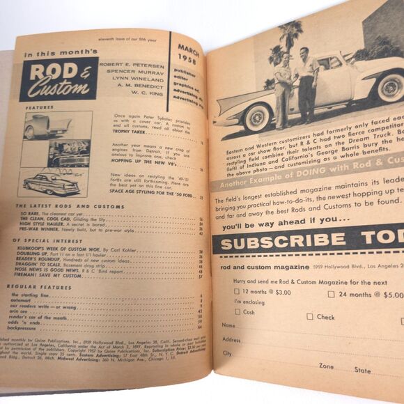 VTG Rod & Custom Magazine March 1958 Advertising '50 Ford Garage Art No Label - Picture 2 of 7
